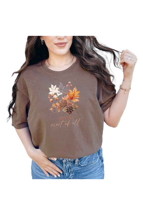I Love Fall Most of All, Autumn Leaves Art, Espresso Comfort Colors T-Shirt, Small