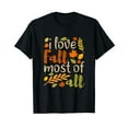 thumbnail image 1 of I Love Fall Most of All Vintage Autumn Leaves Distressed Cotton Black T-Shirt, 1 of 5