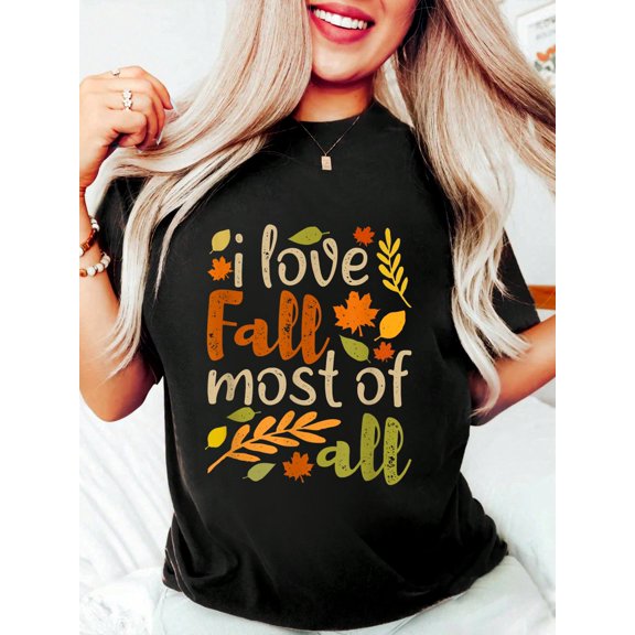 I Love Fall Most of All Vintage Autumn Leaves Distressed T-Shirt