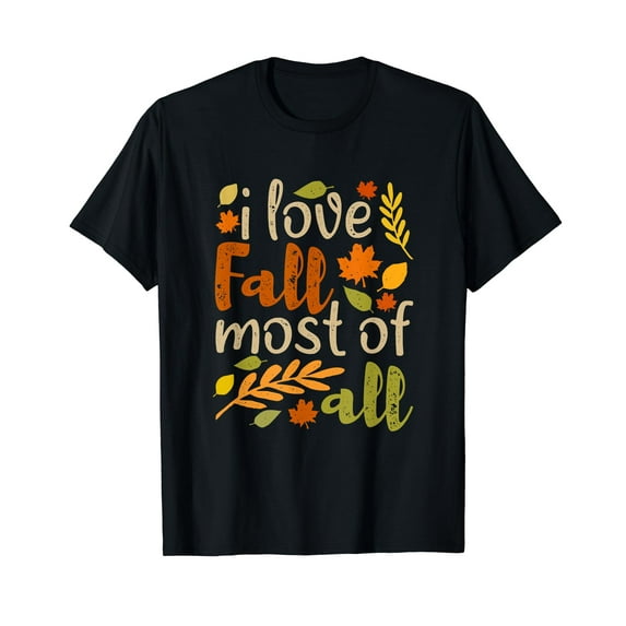 I Love Fall Most of All Vintage Autumn Leaves Distressed T-Shirt
