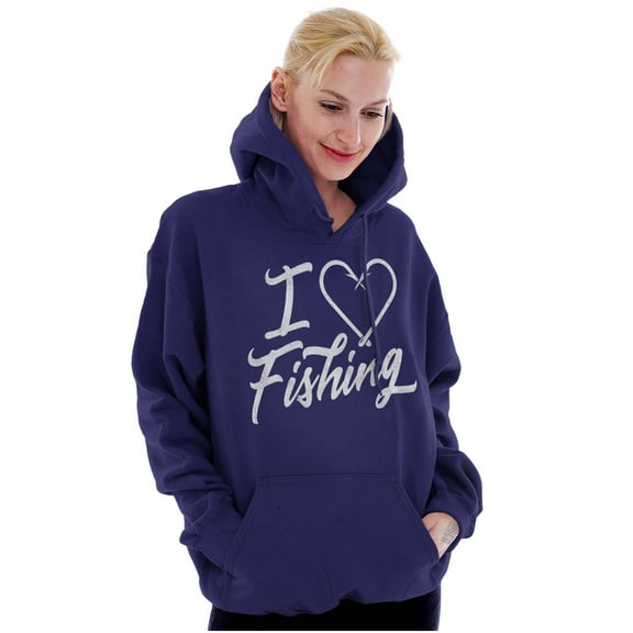 I Love Fishing Hook Heart Cute Cool Women Plus Size Graphic Pullover Hoodie Brisco Brands 3X
