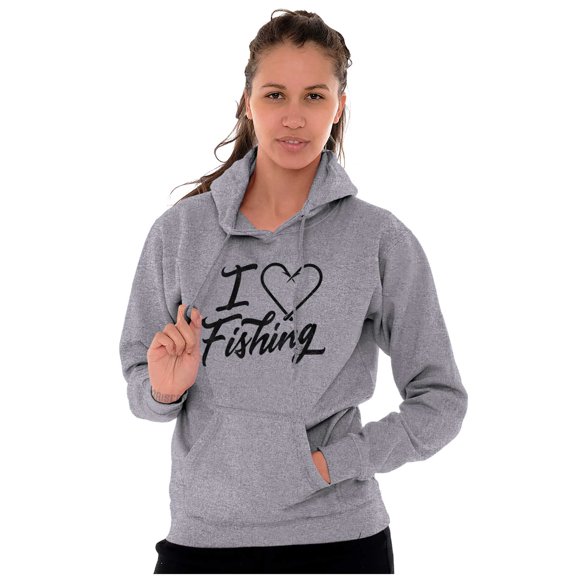 I Love Fishing Hook Heart Cute Cool Women Plus Size Graphic Pullover Hoodie Brisco Brands 3X