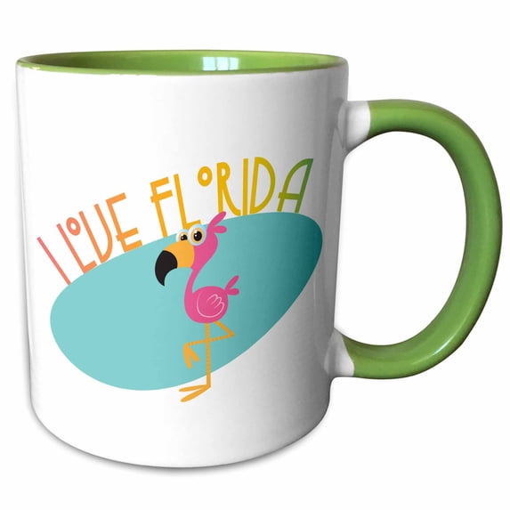 3drose, I Love Florida Flamingo, 11oz Two-tone Green Mug