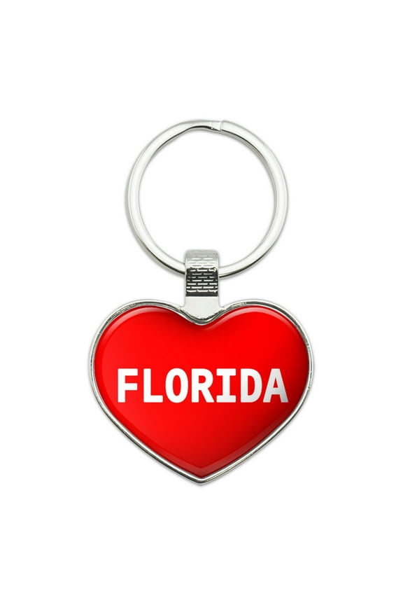 I Love Florida Heart Metal Key Chain