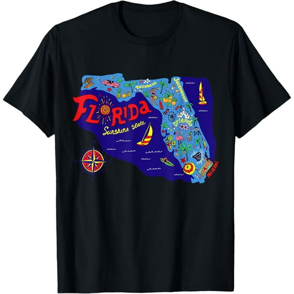 I Love Florida T Shirt, Cute Colorful Florida Graphic Map T-Shirt