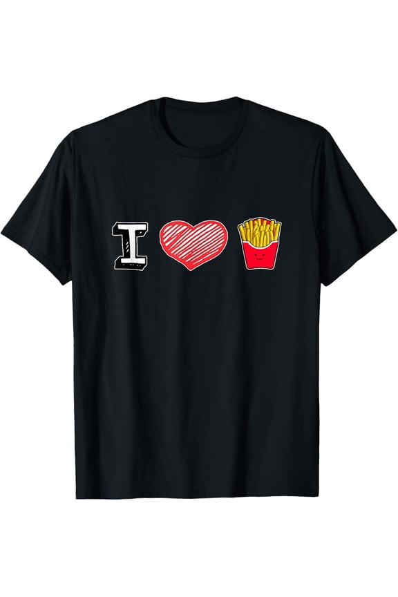 I Love French Fries, Funny French Fries Fast Food Lover Gift T-ShirtMen and women, Black T-shirt, size: Extra large