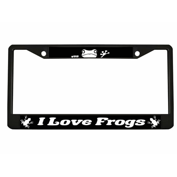 I Love Frogs Design Metal License Plate Frame Personalized/Car Accessories Car Tag Holder Cover (Black/Black/White)