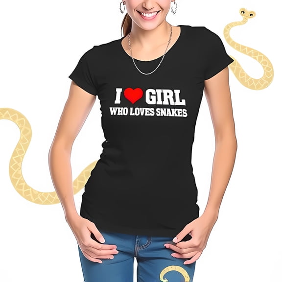 I Love GIRL WHO LOVES SNAKES Cotton Short Sleeve T-Shirt - Fun & Playful Design with Serpentine Patterns