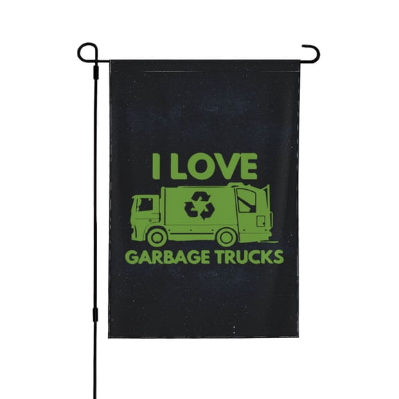 I Love Garbage Truck Garden Flag 12.5 X 18 Inch Double Sided, Decorative Flag Balcony Courtyard Indoor Welcome Garden Flag