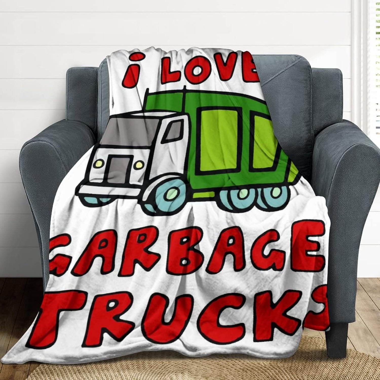 I Love Garbage Trucks 3D Printed Flannel Baseball Basketball Blanket