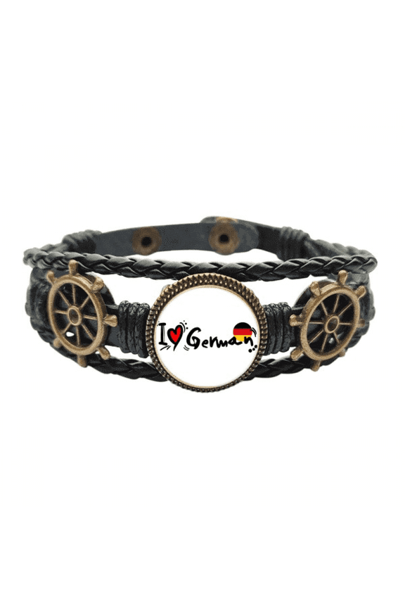 I Love German World Flag Heart Leather Braided Ocean Bracelet Wristband