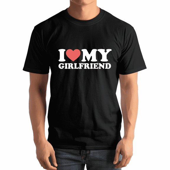 I Love My Girlfriend Men's Graphic Print Short Sleeve T-Shirt For Men 1 Pcs Graphic Tee 100% Heavy Cotton - Comfortable Crew Neck, Soft Tees Casual Tops
