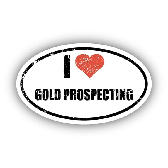 I Love Gold Prospecting I Heart Euro Oval Sticker Vinyl 3M Decal 3 In x 5 In