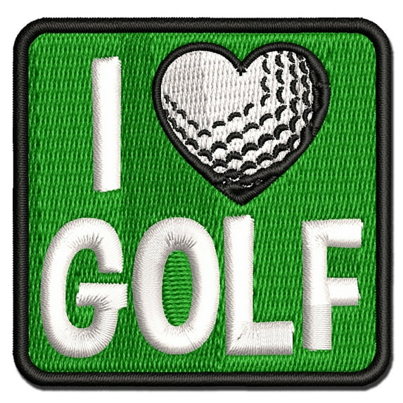 I Love Golf Heart Shaped Ball Sports Applique Multi-Color Embroidered Hook & Loop Patch - 2.0 Inch Mini