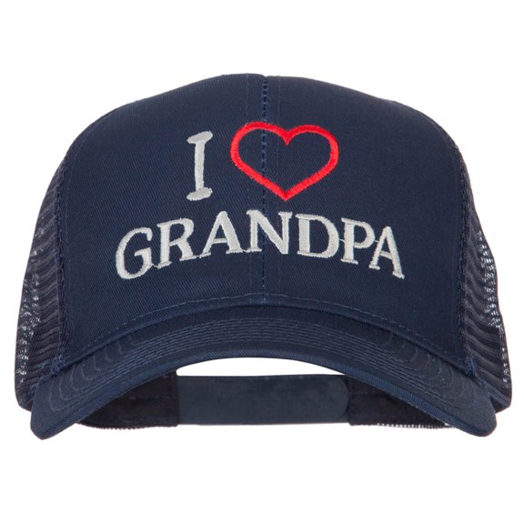 I Love Grandpa Embroidered Solid Cotton Mesh Pro Cap - Navy OSFM
