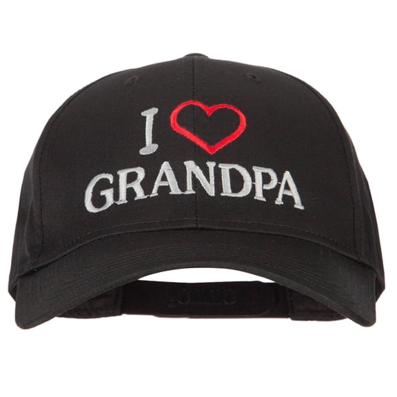 I Love Grandpa Embroidered Solid Cotton Pro Style Cap - Black OSFM