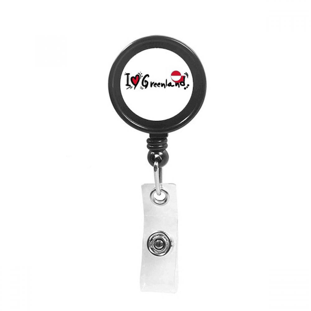 I Love Greenland Word Flag Love Heart Illustration Retractable Keychain Badge Holder ID Badge
