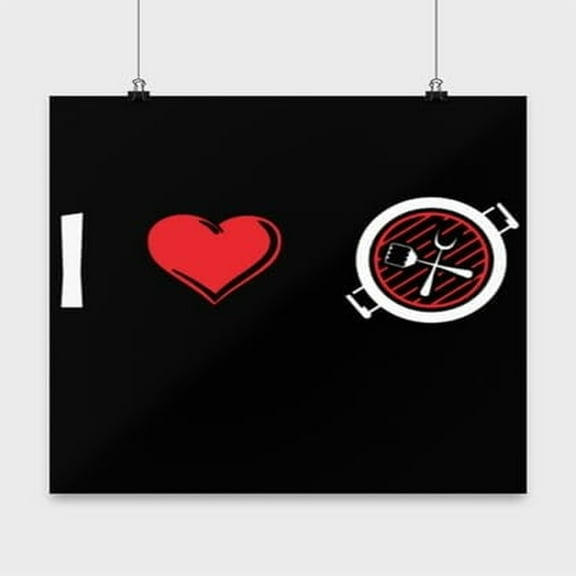 I Love Grill Barbecue Poster - 13x13in Cooking Wall Art Gift for Grill Lovers
