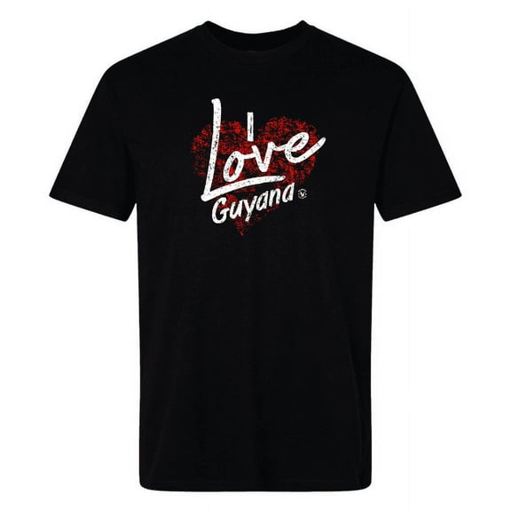 I Love Guyana - Big Red Heart- Black T-Shirt (SMALL-XL)