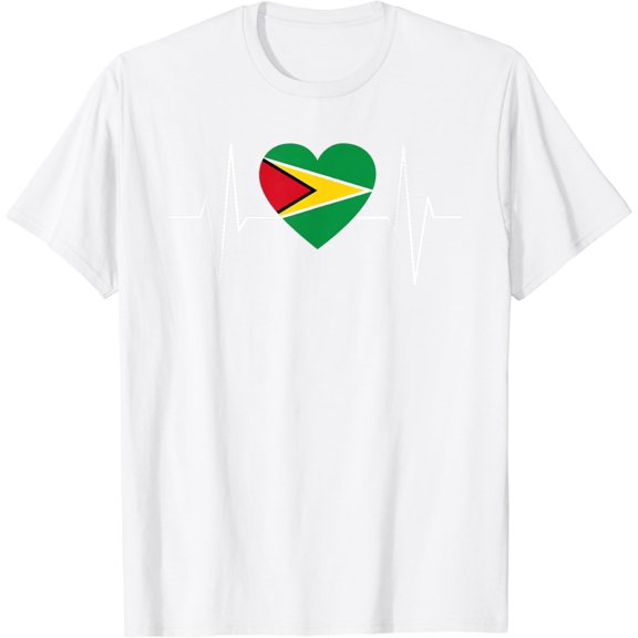 I Love Guyana Guyanese Heartbeat Flag Pride Print T-Shirt