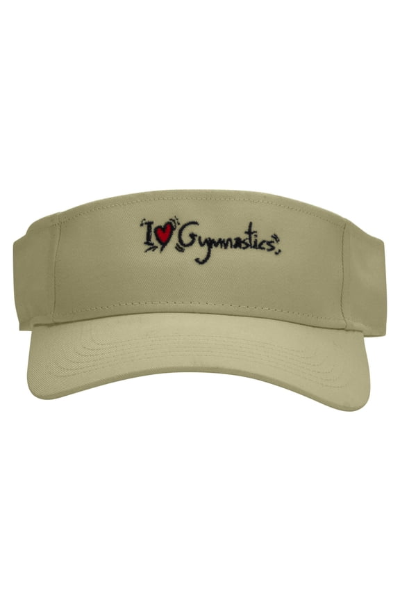 I Love Gymnastics Embroidered Cotton Twill Sun Visor - Khaki OSFM