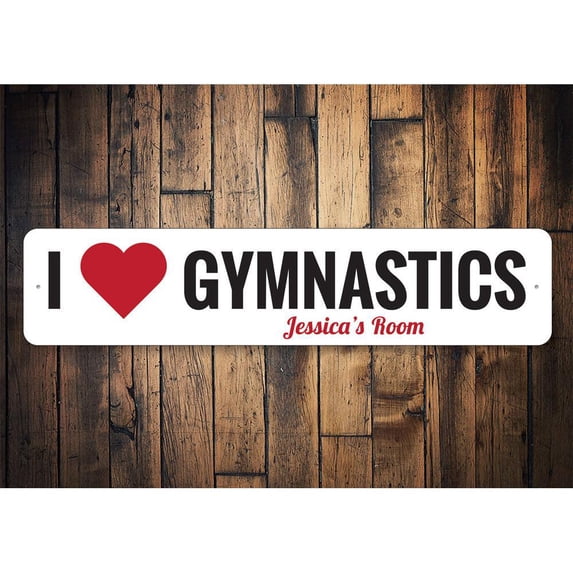 I Love Gymnastics Novelty Sign, Metal Wall Decor - 4x18 inches