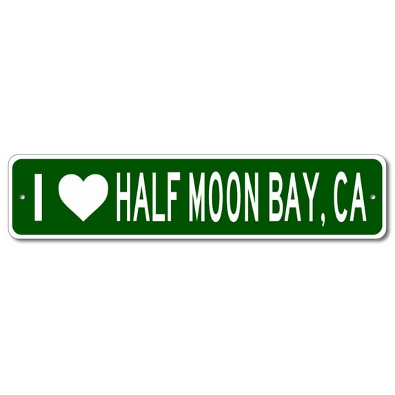 I Love Half Moon Bay California Metal Wall Decor City Limit Sign Size: 4 x 16 Inch