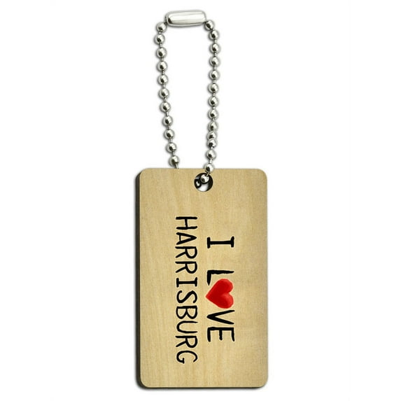 I Love Harrisburg Written on Paper Wood Rectangle Key Chain