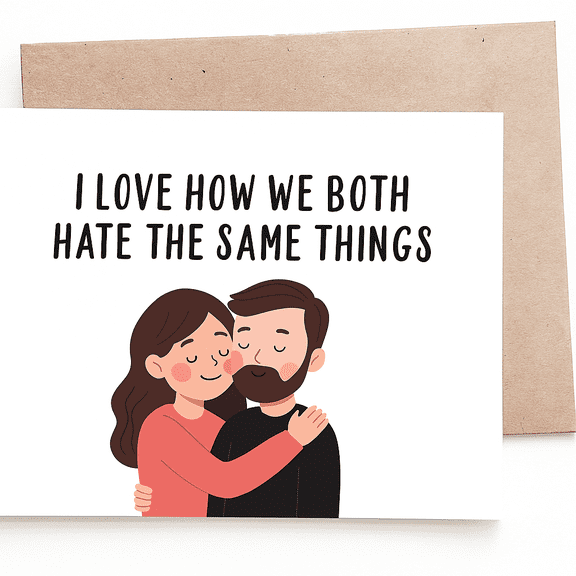 I Love How We Both Hate the Same Things Card – Cute Couple Design – Blank Inside for Personal Messages – Ideal for Anniversaries, Valentine's Day, or Just Because