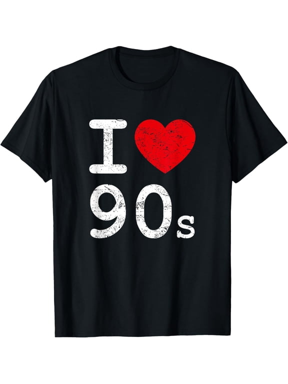 I Love (Heart) 90s Distressed I Love 1990s T-ShirtMen and women, Black T-shirt, size: Extra large