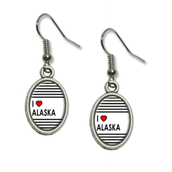 I Love Heart Alaska Dangling Drop Oval Earrings
