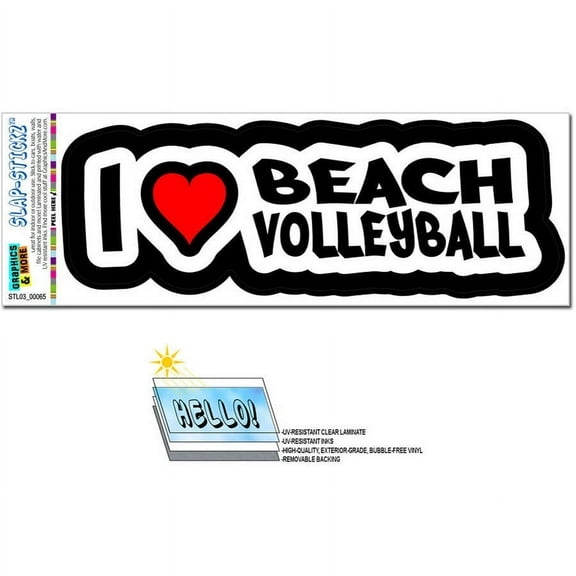 I Love Heart Beach Volleyball Automotive Car Window Locker Bumper Sticker