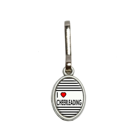 I Love Heart Cheerleading Oval Zipper Pull