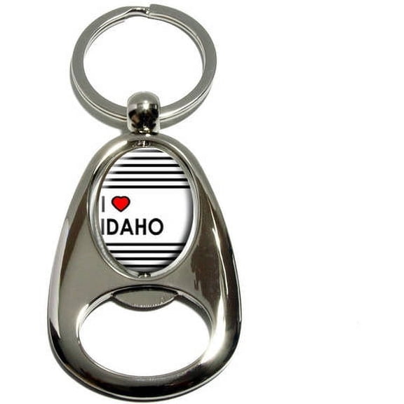 I Love Heart Idaho, Chrome Plated Metal Spinning Oval Design Bottle Opener Keychain Key Ring