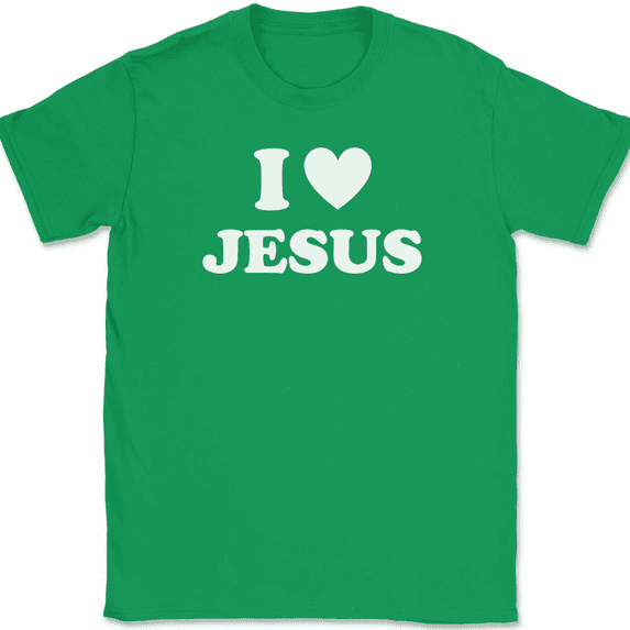 I Love Heart Jesus T-Shirt Tee Christian God Faith Gift - Green, 3XL