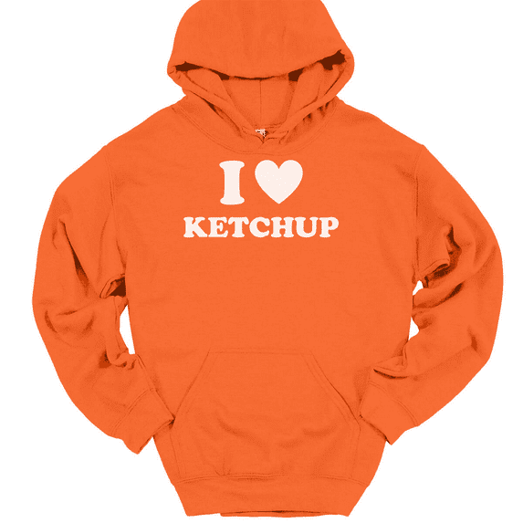 I Love Heart Ketchup Hooded Sweatshirt Hoodie Funny Food Novelty GIft - Orange, S
