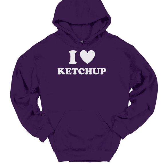 I Love Heart Ketchup Hooded Sweatshirt Hoodie Funny Food Novelty GIft - Purple, 3XL
