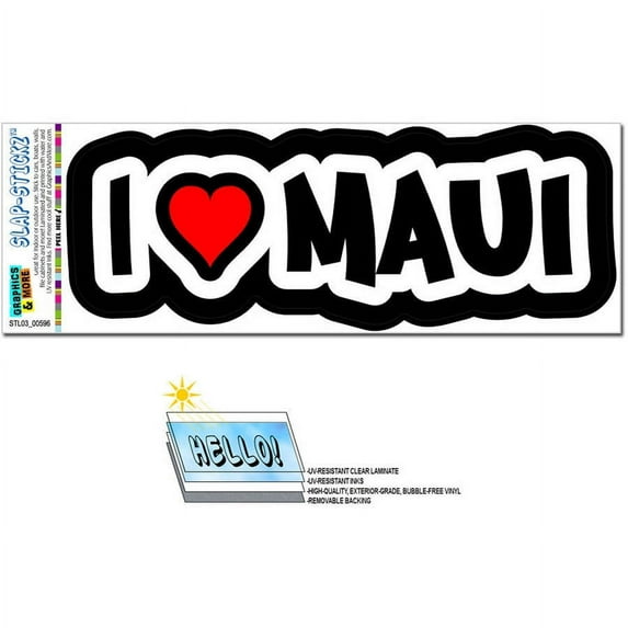 I Love Heart Maui Hawaii Automotive Car Window Locker Bumper Sticker