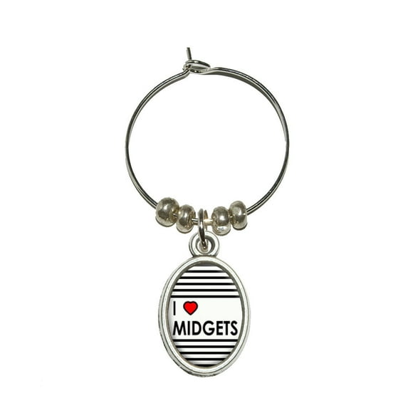 I Love Heart Midgets Oval Wine Glass Charm