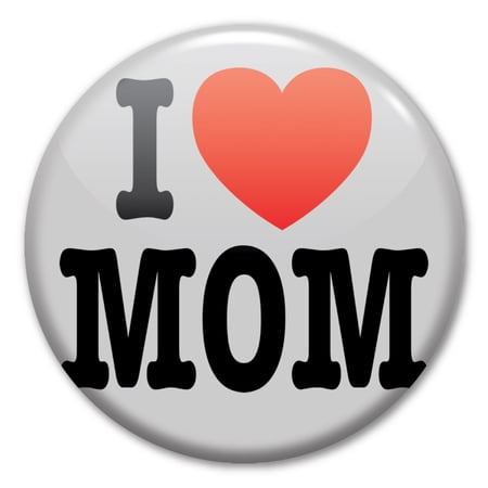 I Love (Heart) Mom Circle Button with Magnetic Badge Back