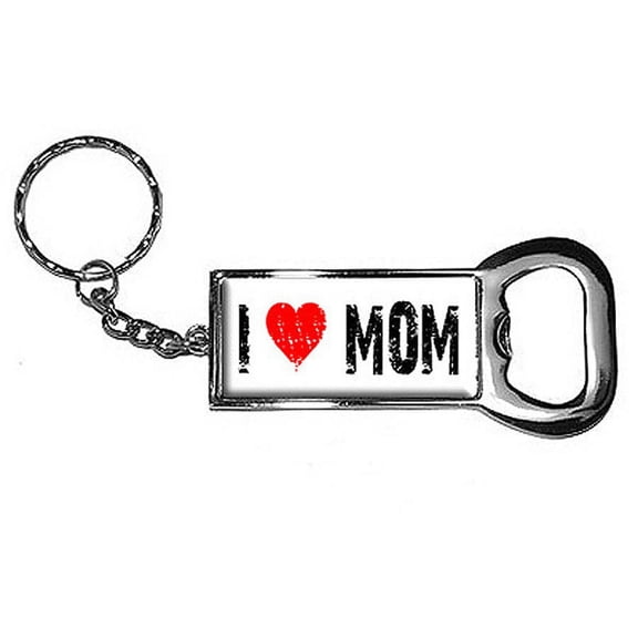 I Love Heart Mom Keychain Key Chain Ring Bottle Bottlecap Opener