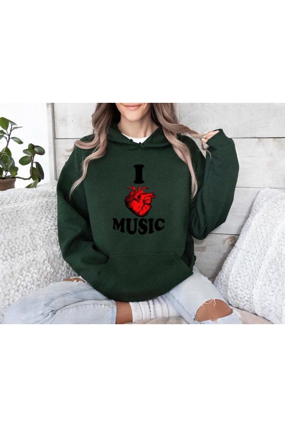 I Love Heart Music Melody Instrument Song Treble Clef Beats Rhythm Hoodie, for men & women, up to size 5XL