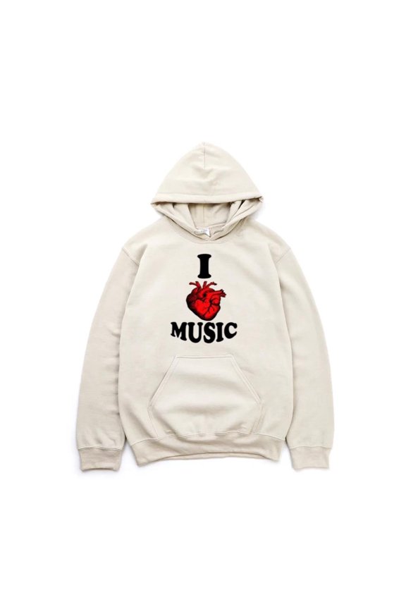 I Love Heart Music Melody Instrument Song Treble Clef Beats Rhythm Hoodie, for men & women, up to size 5XL