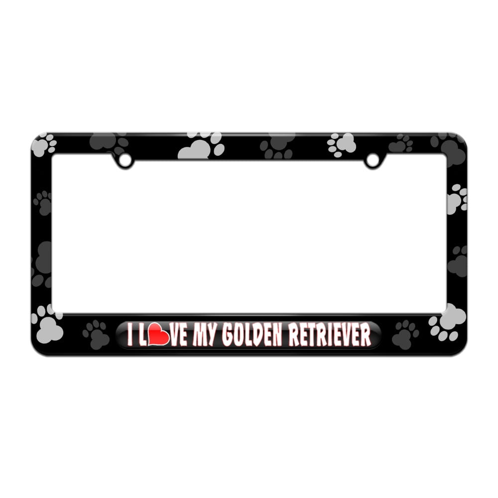 I Love Heart My Golden Retriever License Plate Tag Frame Paw Prints