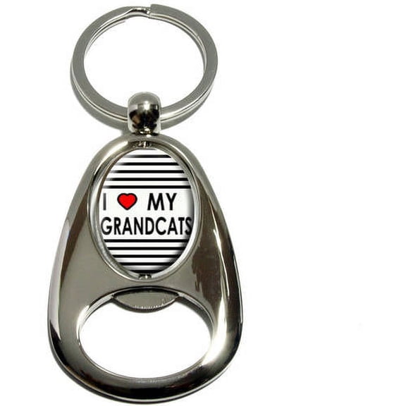 I Love Heart My Grandcats, Chrome Plated Metal Spinning Oval Design Bottle Opener Keychain Key Ring