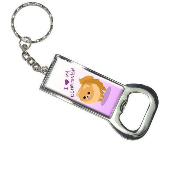 I Love Heart My Pomeranian Golden Pink Dog Pet Keychain Bottle Bottlecap Opener