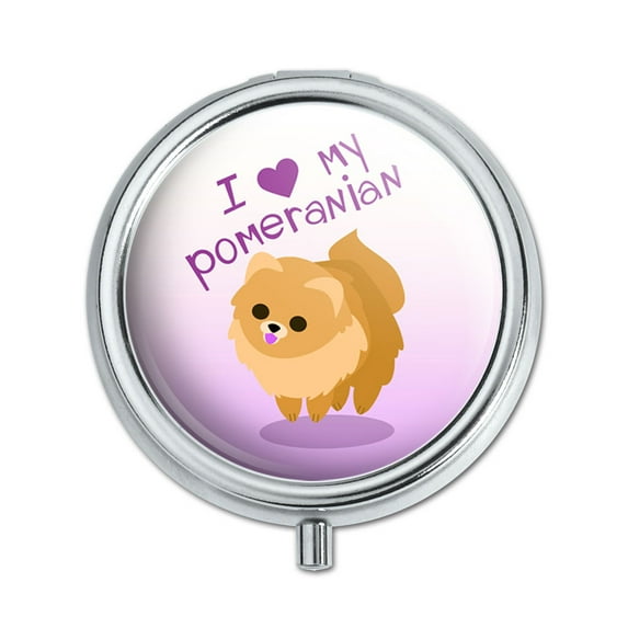 I Love Heart My Pomeranian Golden Pink Dog Pet Pill Box