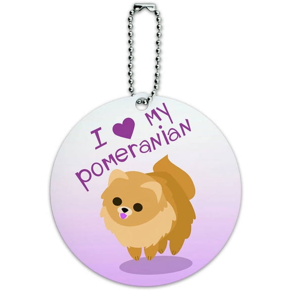 I Love Heart My Pomeranian Golden Pink Dog Pet Round Luggage ID Tag Card for Suitcase or Carry-On