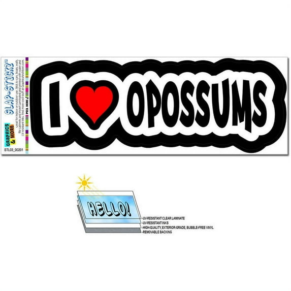 I Love Heart Opossums Automotive Car Window Locker Bumper Sticker