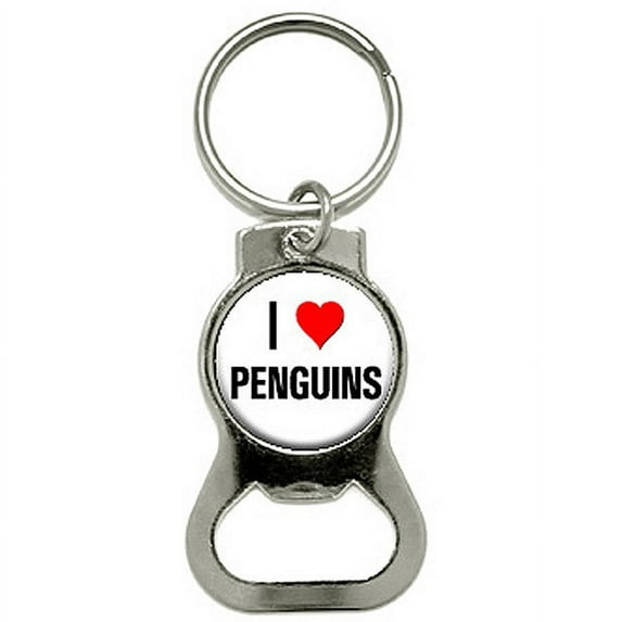 I Love Heart Penguins Bottle Cap Opener Keychain Ring